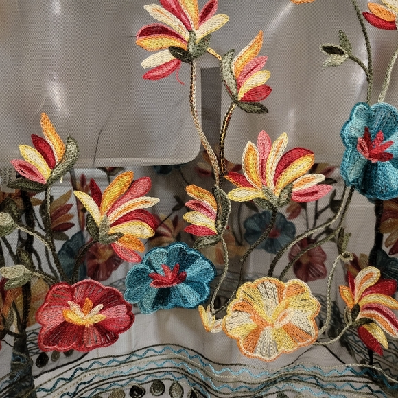 Floral Embroidered Sheer Dress Overlay or Swim Cover XS - Picture 5 of 7